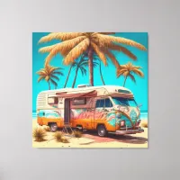 Retro RV and Palm Trees Canvas Print