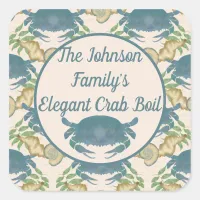 Elegant Crab Feast-Watercolor Blue Crabs, Seashell Square Sticker