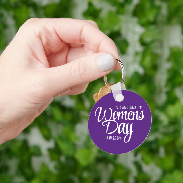 Purple Script International Women's Day March 8 Keychain
