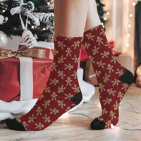 Red Gingerbread Man Polka Dot Christmas Socks