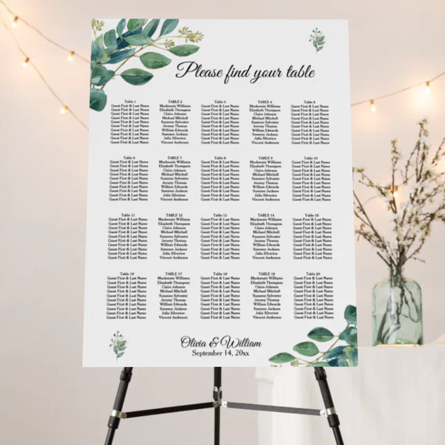 20 Table Eucalyptus Greenery Wedding Seating Chart Foam Board