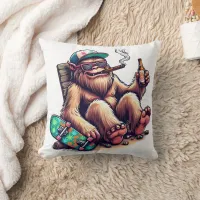 Relaxed creature enjoying a party on a skateboard throw pillow