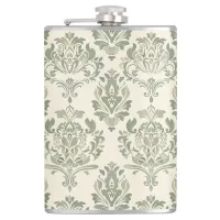 Green Damask Flask