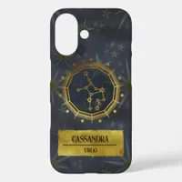 Virgo Dark Zodiac Astrology: Black & Gold iPhone 16 Case