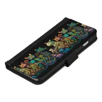 Stylized Cat Tribe Colors on Black Frieze iPhone Wallet Case