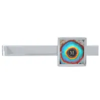 Ethereal Cosmic Eye Monogram Vibrant Abstract Art Silver Finish Tie Bar