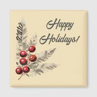 Retro Holly Berries and Evergreen Magnet