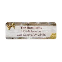 Gold Snowflake and Bow Wood Christmas or Holidays Label