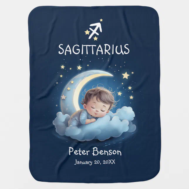 Sagittarius Baby Sleeping Moon Zodiac Astrology Baby Blanket