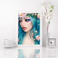 Ethereal Art | Beautiful Fairy with Blue Hair Poster