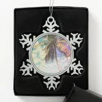 Abstract Rainbow Palm Tree on Isla Saona Caribbean Snowflake Pewter Christmas Ornament