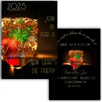 Bubble and  fireworks with gold - new year party foil invitation