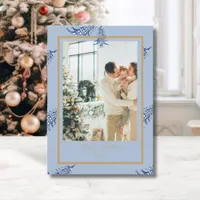 Chinoiserie Christmas Dusty Blue Pagoda 2-Photo  Holiday Card