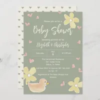 Duck Flowers Hearts Couples Girl Baby Shower Invitation