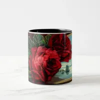 Vintage Roses and Sail Boat Two-Tone Coffee Mug