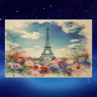 Eiffel Tower Paris Floral Watercolor | Wood Wall Art