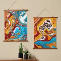 Brown and Blue Digital Fluid Art Hanging Tapestry