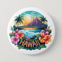 Hawaii Aloha Tropical Beach Mountains Travel Button