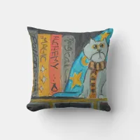 Wizard Folk Art Magical Epic Fun Cat Painting Throw Pillow