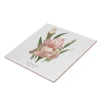 Pretty Pink Iris Botanical Style Art Ceramic Tile