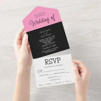 Black, Pink and White Minimalist Modern Wedding All In One Invitation