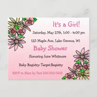 It's a Gil, Pink Floral Whimsical Baby Shower Postcard