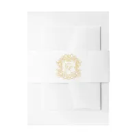 Elegant Gold Script Monogram Crest Wedding  Invitation Belly Band