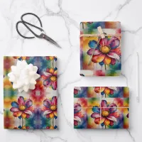 Multicolored Rainbow Flower  Wrapping Paper Sheets