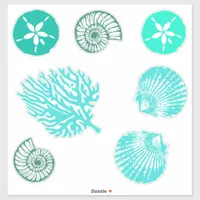 Beachy Blue Sand Dollar and Seashells Set Sticker