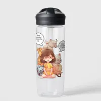 Young girl with cute animals water bottle