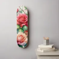 Whimsical Rose Pattern Skateboard