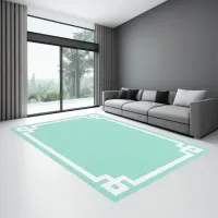 Beach Glass and White Greek Key Border Rug