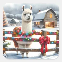 Vintage Farm and Cute Llama Christmas  Square Sticker