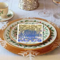 Elegant Blue Gold Snowflakes Merry Christmas Napkins