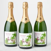 Tropical Flamingos and Flowers Bottle Label