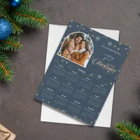 Modern Navy Snowflake Photo Magnetic Calendar Card