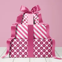 Pink Happy Face Stripes and Polka Dot Wrapping Paper Sheets