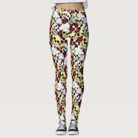 Cool Chef Skull Red Roses Black White Checkerboard Leggings