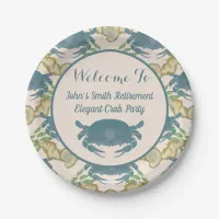 Elegant Crab Feast-Watercolor Blue Crabs, Seashell Paper Plates