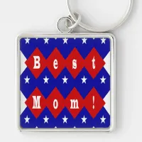 Best Mom in Patriotic Diamond Shape Keychain