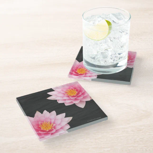 Elegant Floating Pink Lotus Flowers Glass Coaster