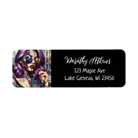 Colorful Abstract Pretty Lady with Purple Hair Label