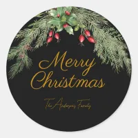 Black Greenery Gold Merry Christmas Gift Stickers