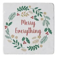 Holly Berry Pine Wreath Merry Everything Holiday  Trivet