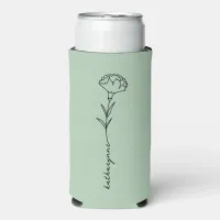 January Birthday Month Carnation Sage Green Seltzer Can Cooler