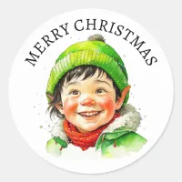 Merry Christmas | Vintage Little Boy Classic Round Sticker