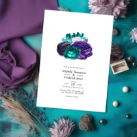 Rustic Violet and Turquoise Floral Wedding Invitation