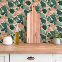 Peach and Green Tropical Floral  Wallpaper