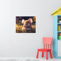 Cute little mouse in a flower meadow, kids  poster