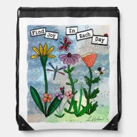 Flowers, Musical Notes and Joy Artwork Drawstring Bag